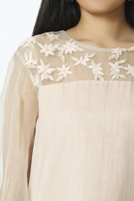 Ilk_Pink Organza Embellished Dress_at_Aza_Fashions