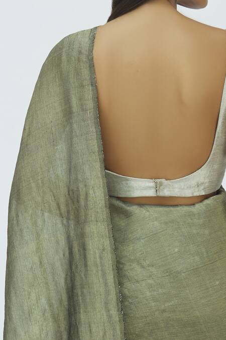 Buy_Akaaro_Grey Cotton Linen Saree _Online_at_Aza_Fashions