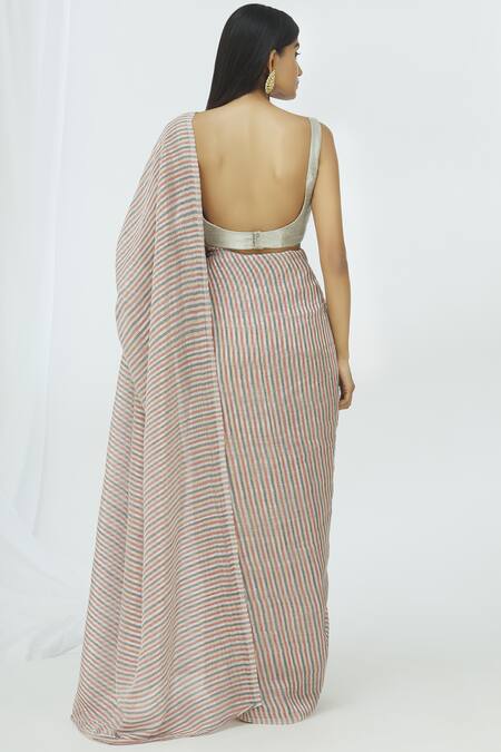 Shop_Akaaro_Multi Color Chanderi Striped Saree  _at_Aza_Fashions