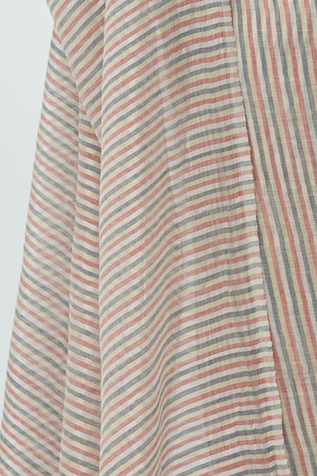 Buy_Akaaro_Multi Color Chanderi Striped Saree  _Online_at_Aza_Fashions