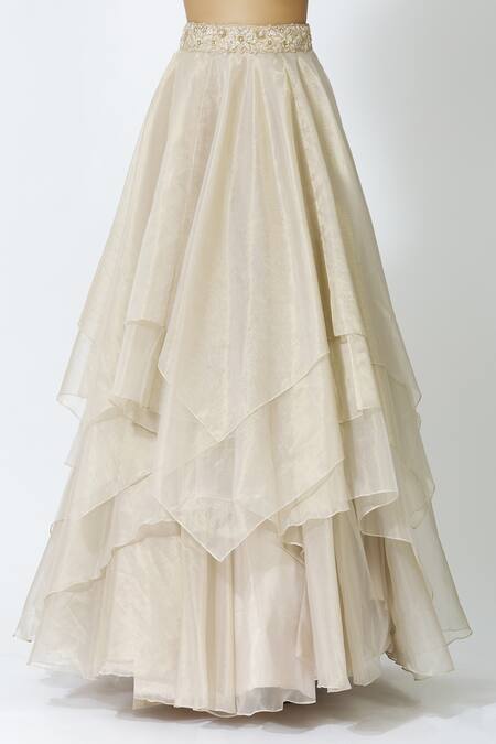 Shop_Ariyana By Aza_Gold Tulle, Silk, Net Sequins, Embroidery Embellished Layered Bridal Lehenga Set _Online_at_Aza_Fashions