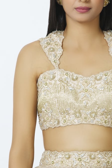 Ariyana By Aza_Gold Tulle, Silk, Net Sequins, Embroidery Embellished Layered Bridal Lehenga Set _at_Aza_Fashions