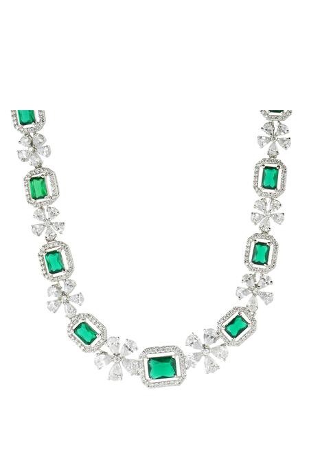 Auraa Trends_Silver Plated Crystals Necklace Set_Online_at_Aza_Fashions