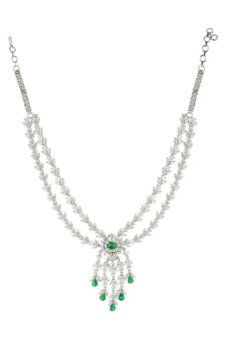 Auraa Trends_Silver Plated Crystals, Stones Necklace Set_Online_at_Aza_Fashions