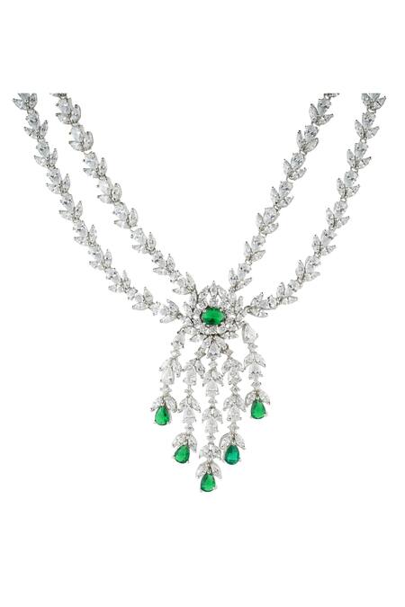 Shop_Auraa Trends_Silver Plated Crystals, Stones Necklace Set_Online_at_Aza_Fashions