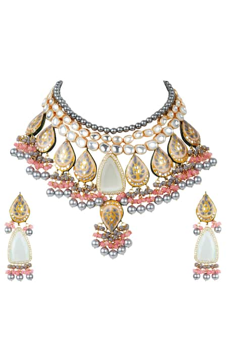 Auraa Trends Gold Plated Enamel Kundan Choker Set