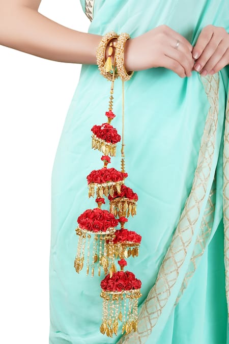 Auraa Trends_Gold Plated Beads Floral Kaleeras Set Of 2 _Online_at_Aza_Fashions