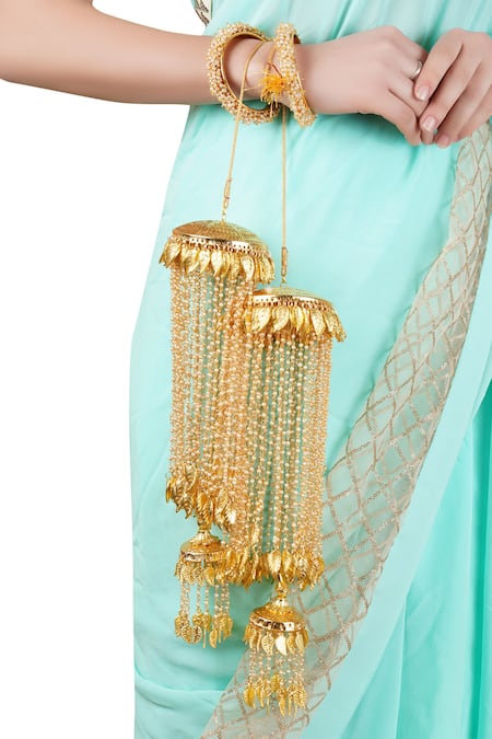 Shop_Auraa Trends_Gold Plated Beads Kaleeras Set Of 2 _at_Aza_Fashions
