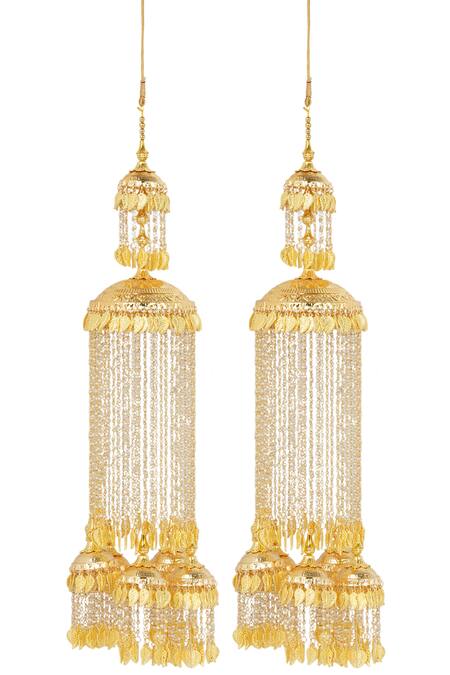 Auraa Trends_Gold Plated Beads, Cut Work Ghungaroo And Embellished Layered Kaleera _Online_at_Aza_Fashions