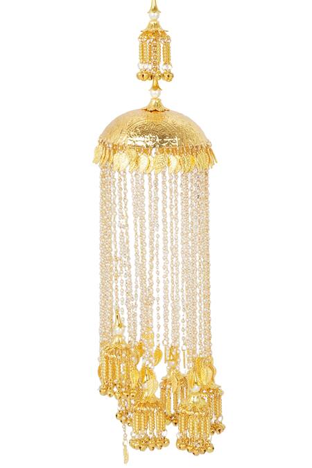 Buy_Auraa Trends_Gold Plated Beads, Cut Work Ghungaroo And Embellished Layered Kaleera _Online_at_Aza_Fashions