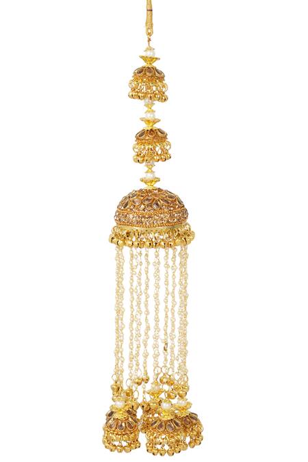 Auraa Trends_Gold Plated Beads, Stones Kundan Kaleeras Set Of 2_Online_at_Aza_Fashions