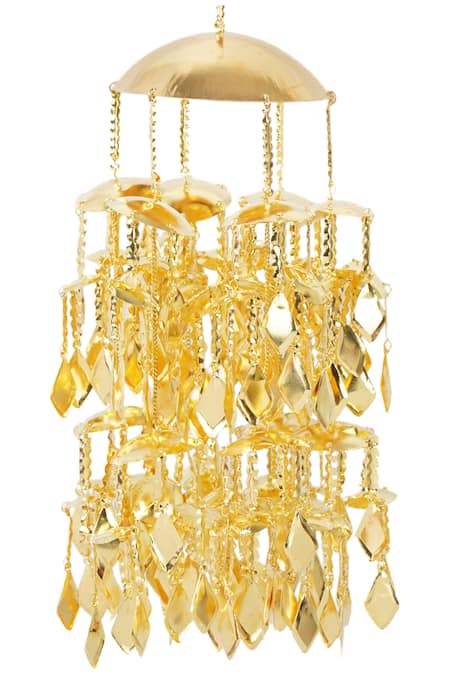 Auraa Trends_Gold Plated Embroidery Carved Tiered Kaleeras Set Of 2 _Online_at_Aza_Fashions