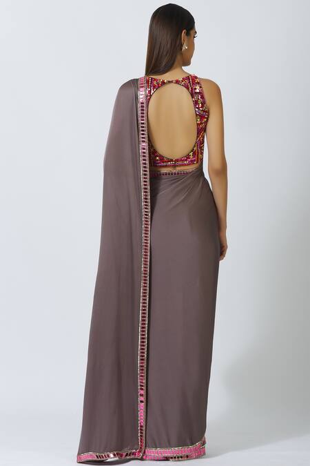 Shop Manish Malhotra Grey Satin Embellished Saree With Blouse at Aza Fashions Shop_Manish Malhotra_Grey Satin Embellished Saree With Blouse_at_Aza_Fashions