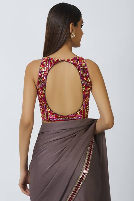 Buy Manish Malhotra Grey Satin Embellished Saree With Blouse Online at Aza Fashions Buy_Manish Malhotra_Grey Satin Embellished Saree With Blouse_Online_at_Aza_Fashions