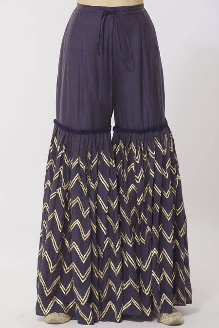 Shop Simar Dugal Blue Cotton Chanderi Notched Kurta Sharara Set Online at Aza Fashions Shop_Simar Dugal_Blue Cotton Chanderi Notched Kurta Sharara Set _Online_at_Aza_Fashions