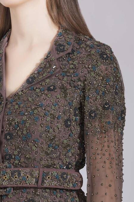 Parul And Preyanka Purple Tulle, Silk Organza Lapel Embroidered Kurta Palazzo Set at Aza Fashions Parul And Preyanka_Purple Tulle, Silk Organza Lapel Embroidered Kurta Palazzo Set _at_Aza_Fashions