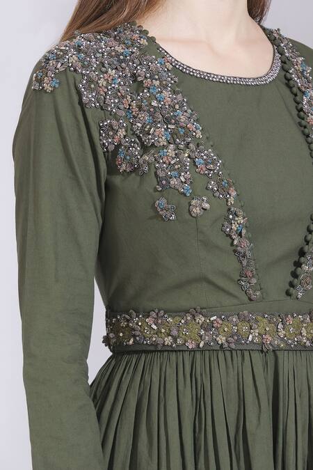 Parul And Preyanka Green Silk, Cotton Round Peplum Anarkali With Dupatta at Aza Fashions Parul And Preyanka_Green Silk, Cotton Round Peplum Anarkali With Dupatta _at_Aza_Fashions