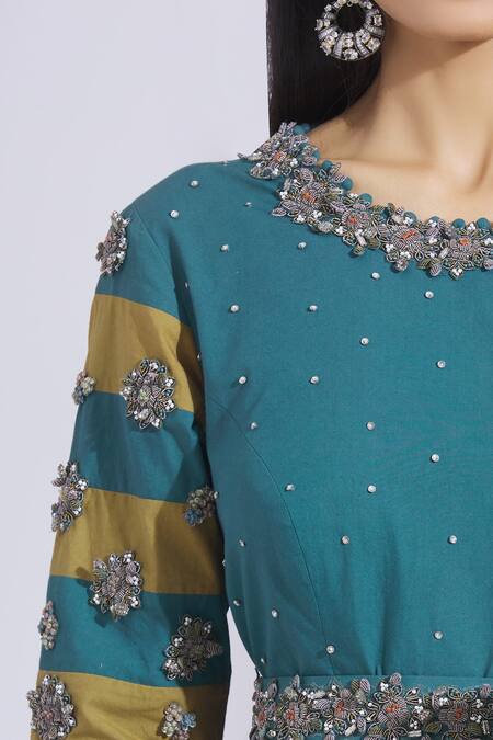 Buy Parul And Preyanka Blue Cotton, Silk Organza Round Embroidered Anarkali With Dupatta Buy_Parul And Preyanka_Blue Cotton, Silk Organza Round Embroidered Anarkali With Dupatta