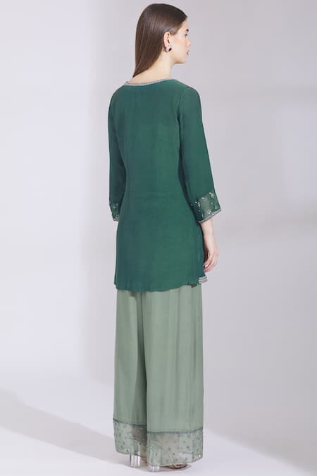 Parul And Preyanka Blue Crepe, Silk Organza Round Embroidered Kurta Set Online at Aza Fashions Parul And Preyanka_Blue Crepe, Silk Organza Round Embroidered Kurta Set _Online_at_Aza_Fashions