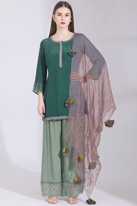 Buy Parul And Preyanka Blue Crepe, Silk Organza Round Embroidered Kurta Set Online at Aza Fashions Buy_Parul And Preyanka_Blue Crepe, Silk Organza Round Embroidered Kurta Set _Online_at_Aza_Fashions