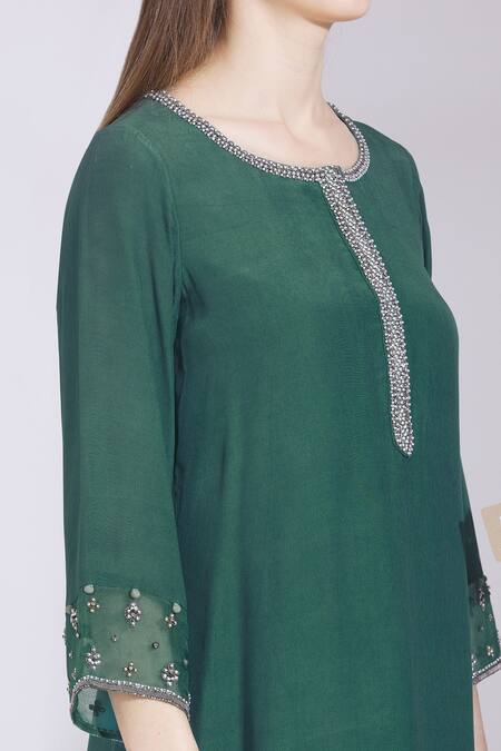 Parul And Preyanka Blue Crepe, Silk Organza Round Embroidered Kurta Set at Aza Fashions Parul And Preyanka_Blue Crepe, Silk Organza Round Embroidered Kurta Set _at_Aza_Fashions