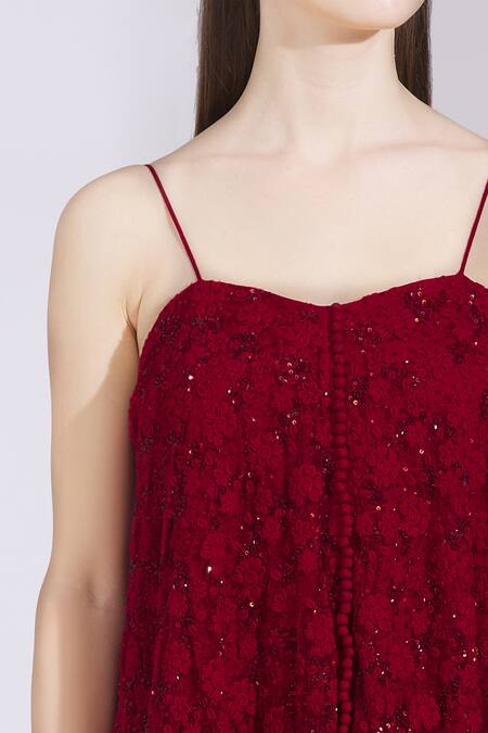 Parul And Preyanka_Red Tulle, Heavy Crepe, Silk Organza Sweetheart Neck Embroidered Kurta Set _at_Aza_Fashions