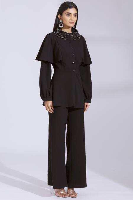 Buy Parul And Preyanka Black Moss Crepe Round Embroidered Pant Set Online at Aza Fashions Buy_Parul And Preyanka_Black Moss Crepe Round Embroidered Pant Set _Online_at_Aza_Fashions