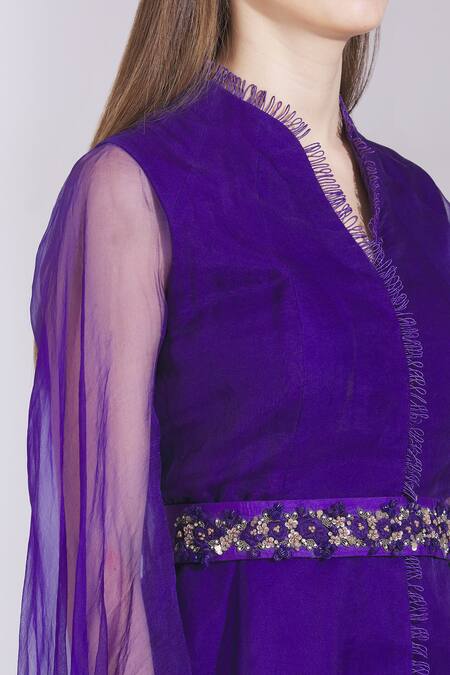 Parul And Preyanka Purple Heavy Crepe, Silk Organza V Neck Flared Pant Set at Aza Fashions Parul And Preyanka_Purple Heavy Crepe, Silk Organza V Neck Flared Pant Set _at_Aza_Fashions