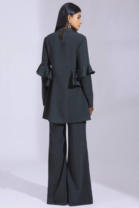 Parul And Preyanka Blue Crepe Round Embroidered Pant Set Online at Aza Fashions Parul And Preyanka_Blue Crepe Round Embroidered Pant Set _Online_at_Aza_Fashions