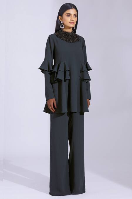 Buy Parul And Preyanka Blue Crepe Round Embroidered Pant Set Online at Aza Fashions Buy_Parul And Preyanka_Blue Crepe Round Embroidered Pant Set _Online_at_Aza_Fashions