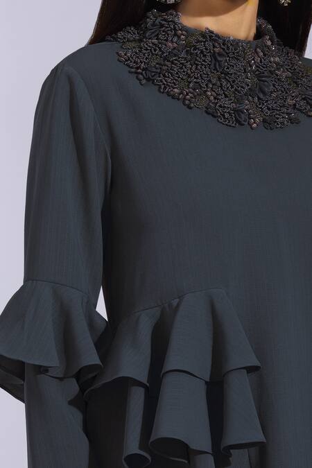 Parul And Preyanka Blue Crepe Round Embroidered Pant Set at Aza Fashions Parul And Preyanka_Blue Crepe Round Embroidered Pant Set _at_Aza_Fashions