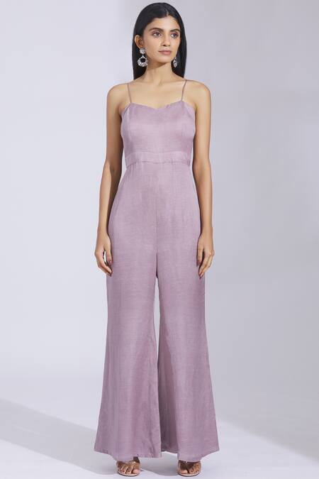 Shop Parul And Preyanka Purple Silk Organza, Satin Linen Jumpsuit Sweetheart Jacket Flared With Online at Aza Fashions Shop_Parul And Preyanka_Purple Silk Organza, Satin Linen Jumpsuit Sweetheart Jacket Flared With _Online_at_Aza_Fashions