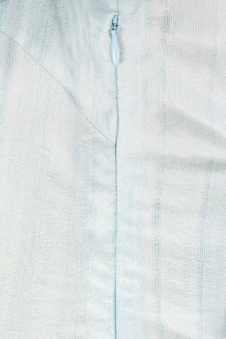 Aariyana Couture_Blue Cotton, Silk Lace, Fringe, Embroidery Round Neck Kurta Set_at_Aza_Fashions