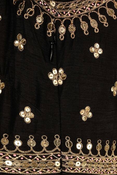 Aariyana Couture_Black Modal, Satin, Tussar Embroidery, Sequins Round Neck Anarkali Set_at_Aza_Fashions