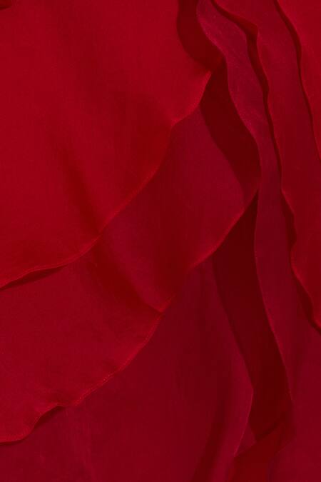Shop_Shriya Som_Red Chiffon Layered Mini Skirt_Online_at_Aza_Fashions