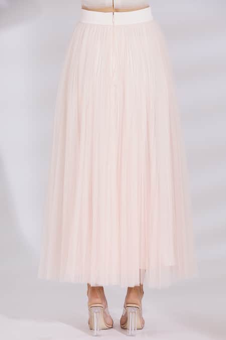 Buy_Shriya Som_Pink Organza, Tulle Flared Midi Skirt_Online_at_Aza_Fashions