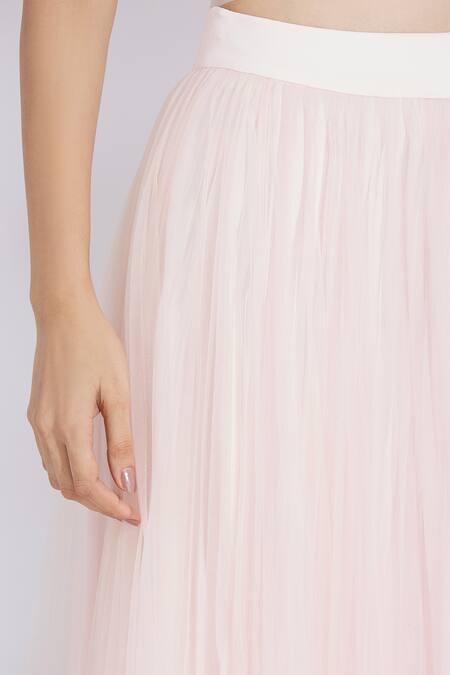 Shop_Shriya Som_Pink Organza, Tulle Flared Midi Skirt_Online_at_Aza_Fashions