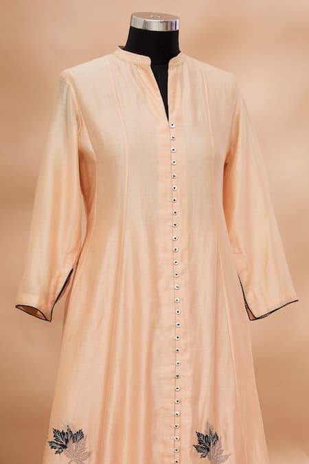 Buy_House Of Kotwara_Peach V Neck Embellished Anarkali And Palazzo Set  _Online_at_Aza_Fashions