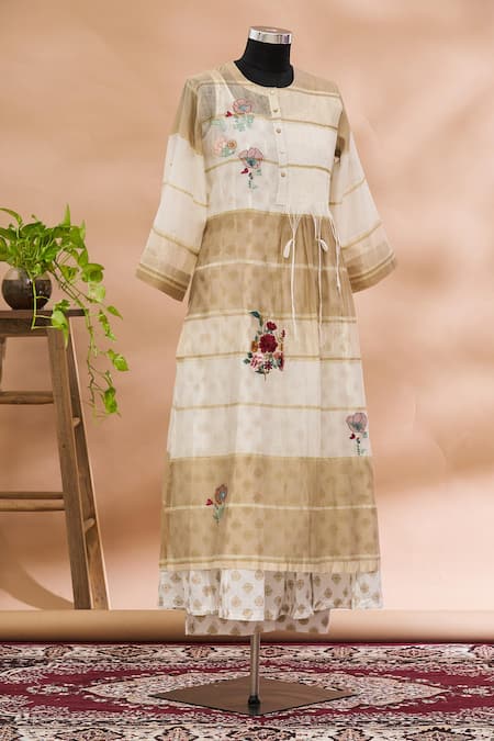 Prama By Pratima Pandey White Kurta Round Embroidered And Palazzo Set  