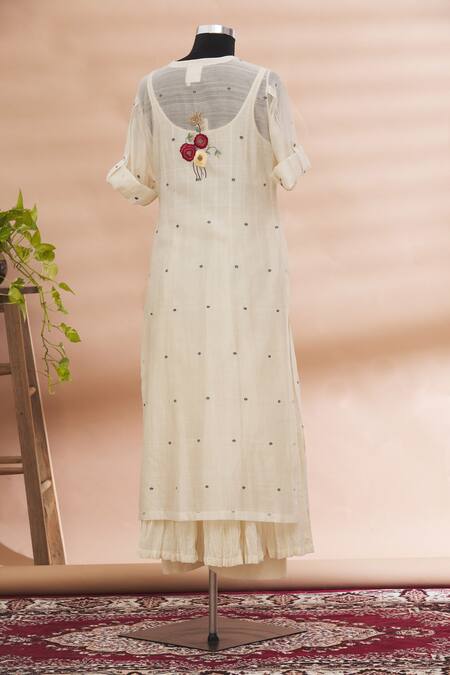 Shop_Prama By Pratima Pandey_White Kurta Round Embroidered And Palazzo Set  _at_Aza_Fashions