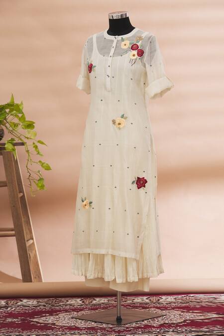 Prama By Pratima Pandey_White Kurta Round Embroidered And Palazzo Set  _Online_at_Aza_Fashions