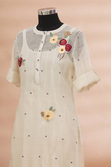 Shop_Prama By Pratima Pandey_White Kurta Round Embroidered And Palazzo Set  _Online_at_Aza_Fashions