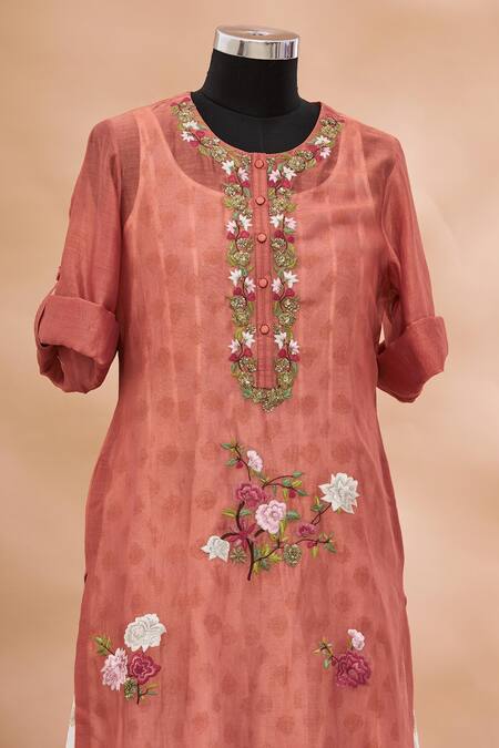 Buy Prama By Pratima Pandey Pink Kurta Round Embroidered And Palazzo Set Online at Aza Fashions Buy_Prama By Pratima Pandey_Pink Kurta Round Embroidered And Palazzo Set _Online_at_Aza_Fashions
