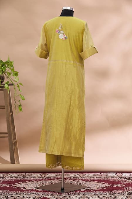 Shop Prama By Pratima Pandey Yellow Round Embroidered Kurta And Palazzo Set at Aza Fashions Shop_Prama By Pratima Pandey_Yellow Round Embroidered Kurta And Palazzo Set _at_Aza_Fashions