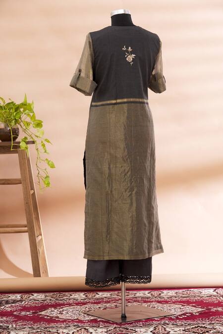 Shop_Prama By Pratima Pandey_Black Round Embroidered Kurta And Palazzo Set  _at_Aza_Fashions