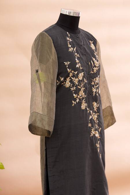 Buy_Prama By Pratima Pandey_Black Round Embroidered Kurta And Palazzo Set  _Online_at_Aza_Fashions