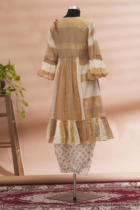 Shop Prama By Pratima Pandey Beige Round Striped Kurta Set at Aza Fashions Shop_Prama By Pratima Pandey_Beige Round Striped Kurta Set _at_Aza_Fashions