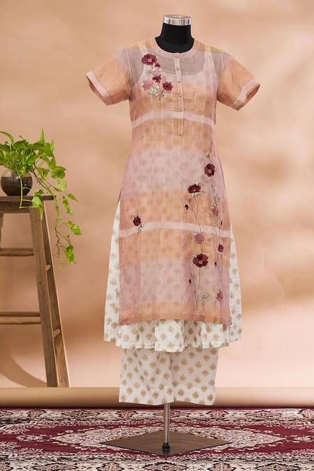Prama By Pratima Pandey Pink Kurta Round Embroidered And Palazzo Set  