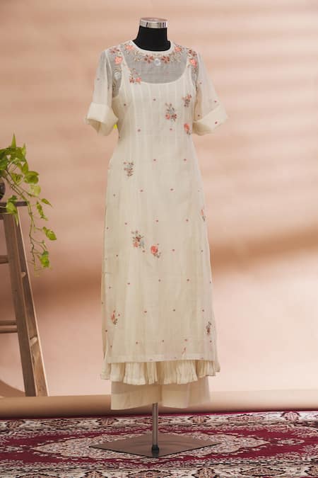 Prama By Pratima Pandey White Kurta Round Embroidered And Palazzo Set  