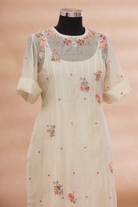 Buy_Prama By Pratima Pandey_White Kurta Round Embroidered And Palazzo Set  _Online_at_Aza_Fashions